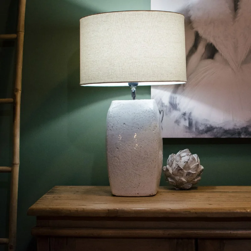 fabric table lamps with a linen shade for a relaxed and breathable lookCeramic Oblong White Lamp with Shade 63cm