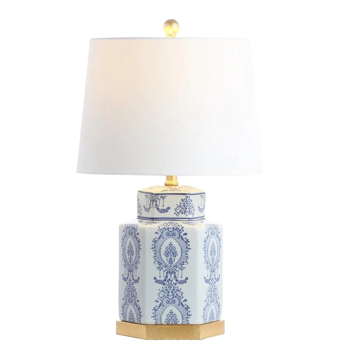 coastal style table lamps with nautical elements for beach housesCeramic Table Lamp with Blue and White Lapis Design and Gold Accent, Set of 2