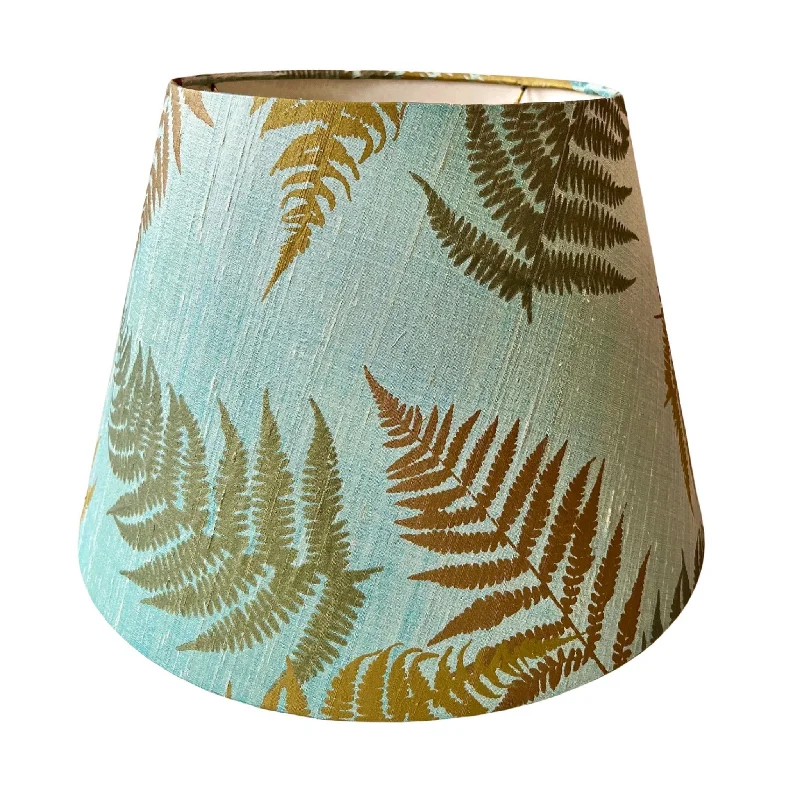 fabric table lamps with a linen shade for a relaxed and breathable lookFern & Iridescent Aqua Silk Dupioni Empire Bespoke Lampshade by Paige Hathaway Thorn