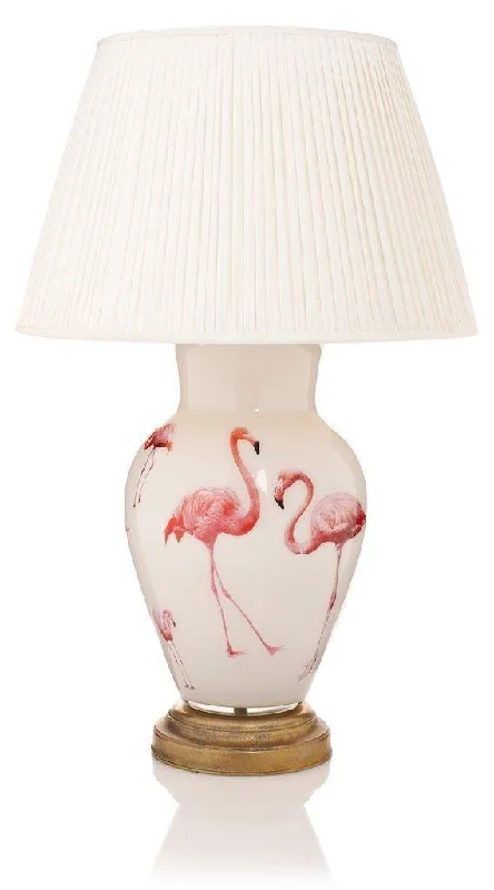 leather table lamps with a distressed texture for a rugged charmHandmade Glass Pink Flamingo Design Decoupage Lamp, Large