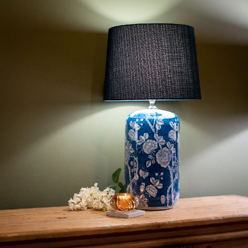 marble table lamps with a luxurious veined pattern for high end decorIndigo Flowers Lamp with Blue Shade 68cm