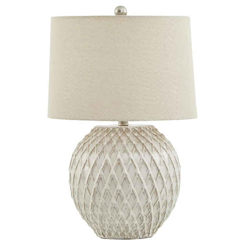 victorian style table lamps with ornate details for traditional homesLattice Ceramic Table Lamp With Linen Shade 58cm