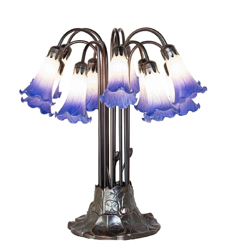 asian inspired table lamps with bamboo accents for a zen atmosphereBlue/White Tiffany Pond Lily 12 Light Table Lamp