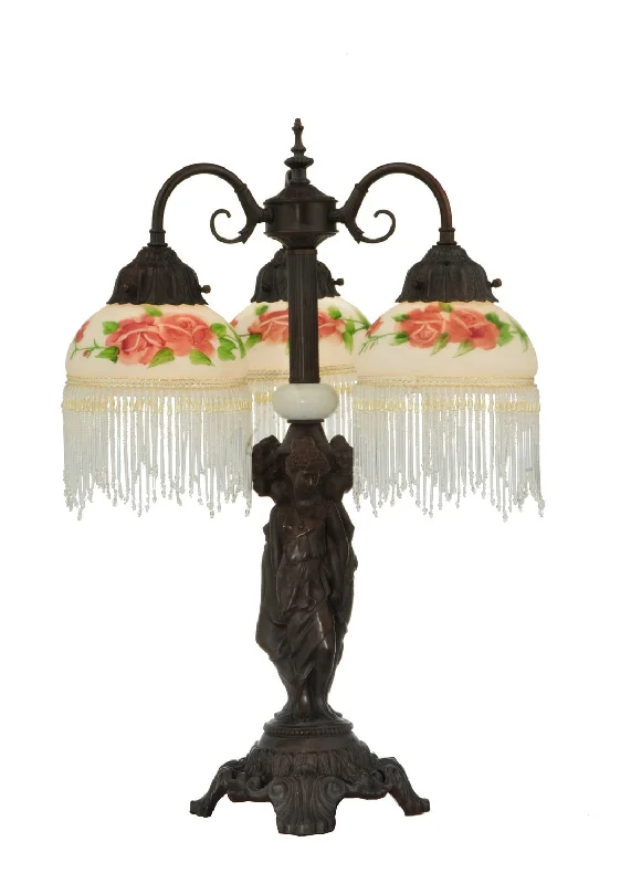 victorian style table lamps with ornate details for traditional homesRose Bouquet Three Light Table Lamp