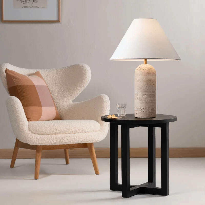 marble table lamps with a luxurious veined pattern for high end decorMinimalist Linen and Travertine Table Lamp