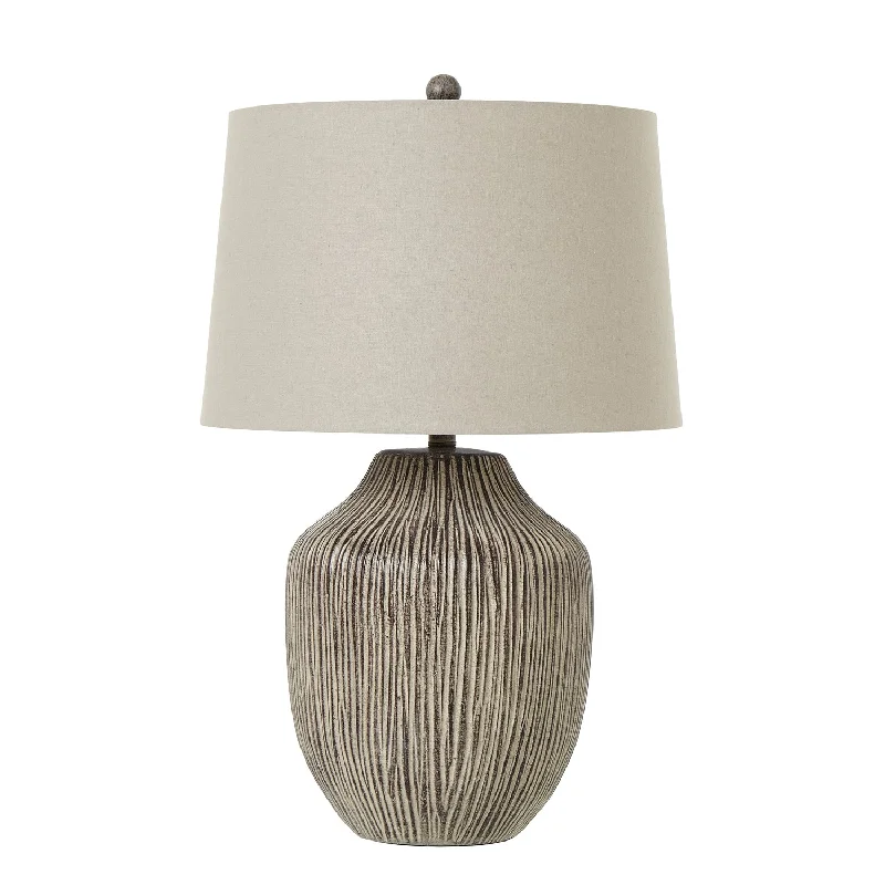 fabric table lamps with a linen shade for a relaxed and breathable lookOchre Carved Textured Table Lamp With Linen Shade 71cm