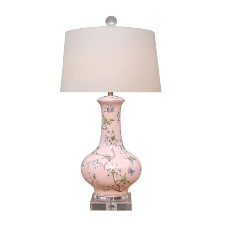 leather table lamps with a distressed texture for a rugged charmPink Porcelain Cherry Blossom Vase Lamp With Crystal Base