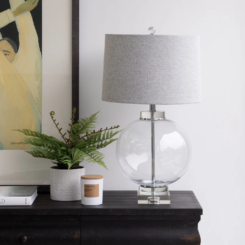 leather table lamps with a distressed texture for a rugged charmRound Glass and Solid Crystal Lamp with Shade