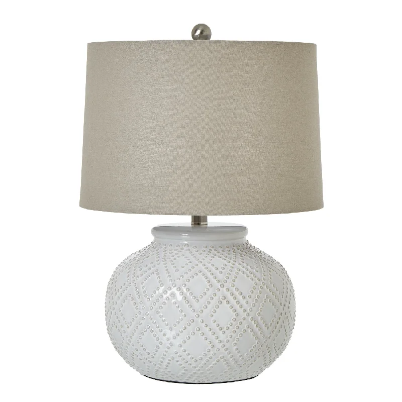 marble table lamps with a luxurious veined pattern for high end decorSquat White Beaded Ceramic Lamp With Linen Shade 56cm