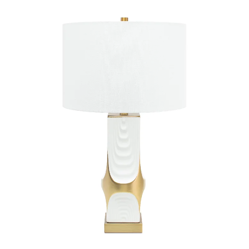 metal table lamps with a matte black finish for a sleek appearanceWhite and Gold Drape Table Lamp-with 15x15x10 White Classic Linen Shade