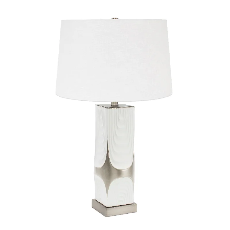 marble table lamps with a luxurious veined pattern for high end decorWhite and Silver Drape Table lamp- with 14x16x10 soft silver lined shade