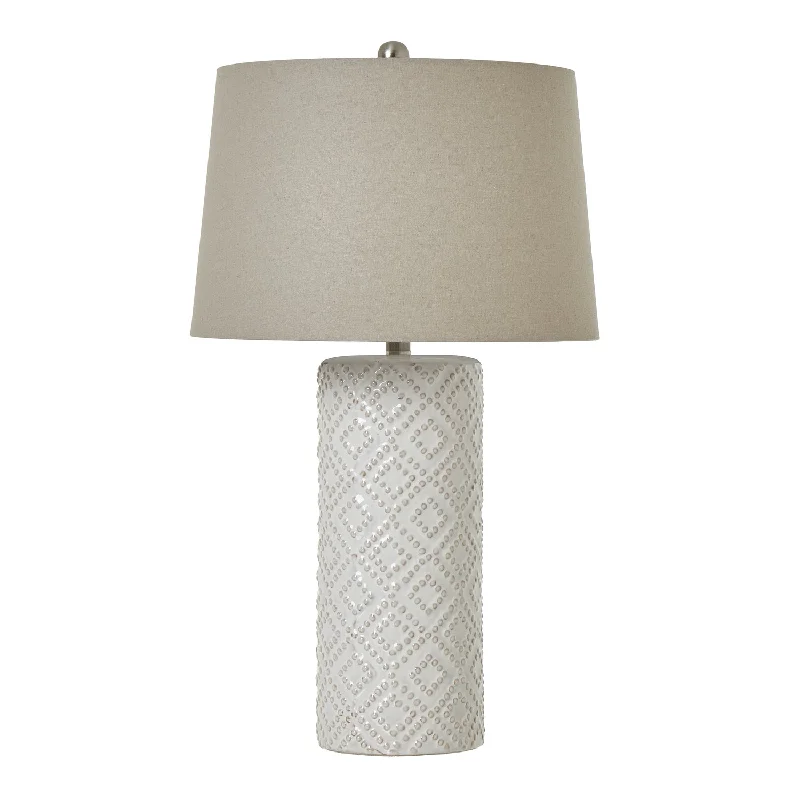 glass table lamps with a frosted surface for soft light diffusionWhite Beaded Ceramic Lamp With Linen Shade 71cm