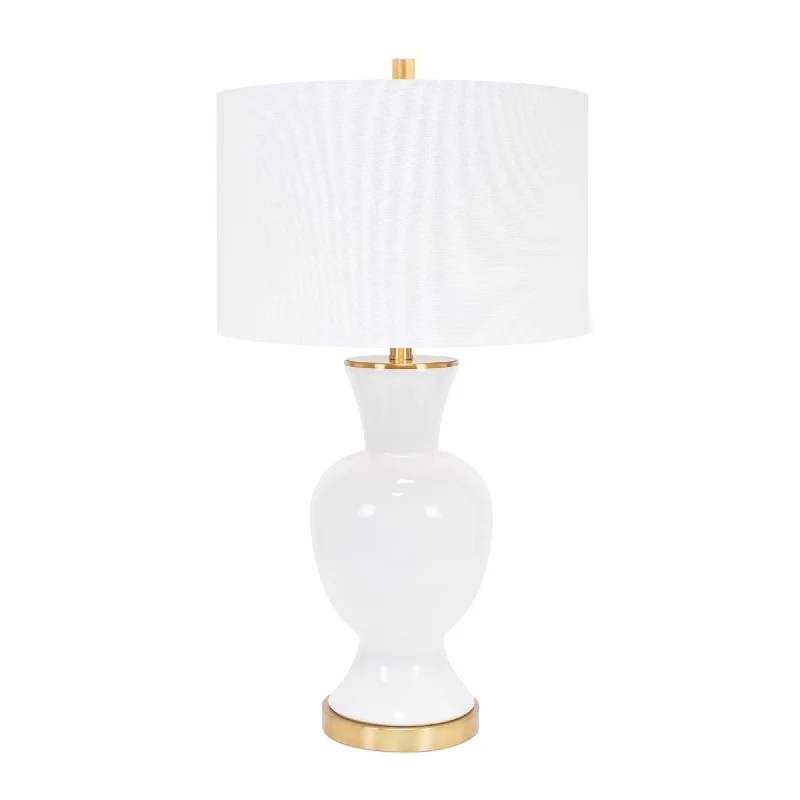 wooden table lamps with natural grain for a warm and organic feelWhite Conley Table Lamp -with 16x16x10.5 drum shade with soft gold lining