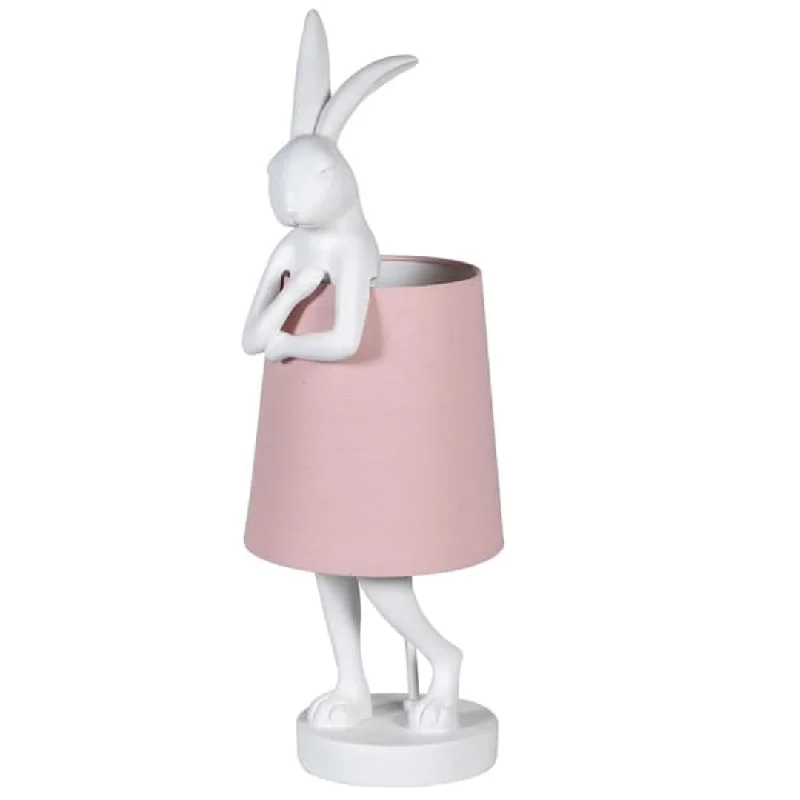 ceramic table lamps with hand painted designs for an artistic touchWhite Rabbit Pink Shade Table Lamp 63cm