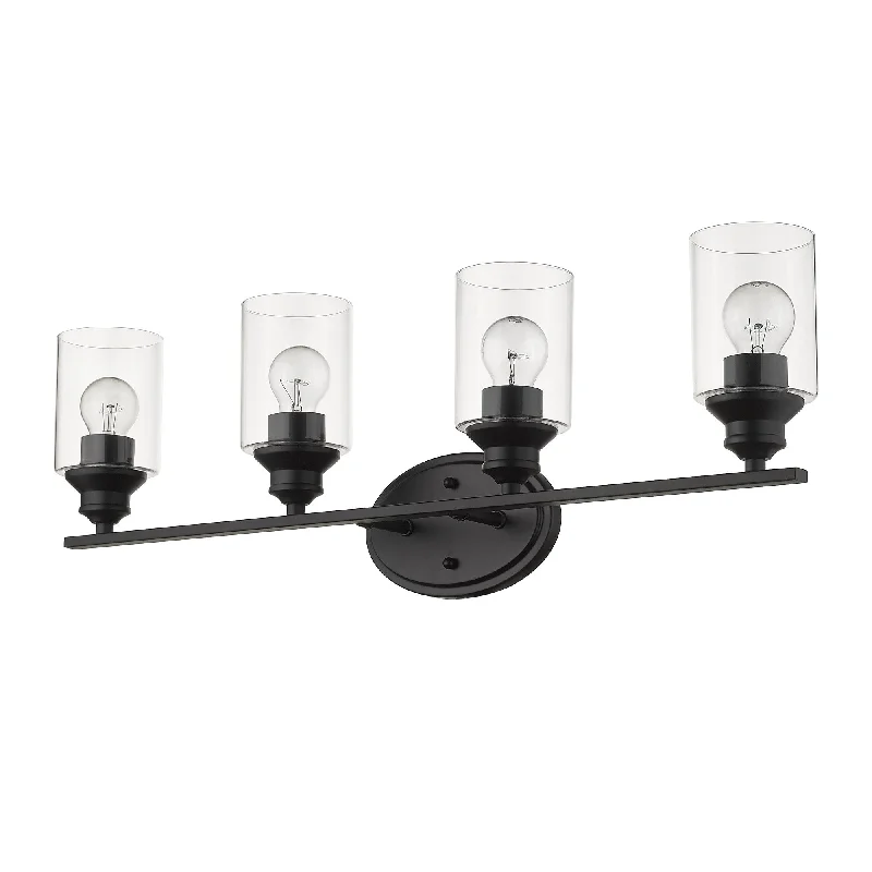 gothic style wall lamps with dark finishes for a mysterious libraryFour Light Matte Black Wall Light with Clear Glass Shade By Homeroots