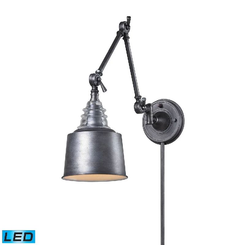 wood wall lamps with natural grain for a warm and organic feelInsulator Glass 1-Light Swingarm Wall Lamp in Weathered Zinc - Includes LED Bulb ELK Lighting