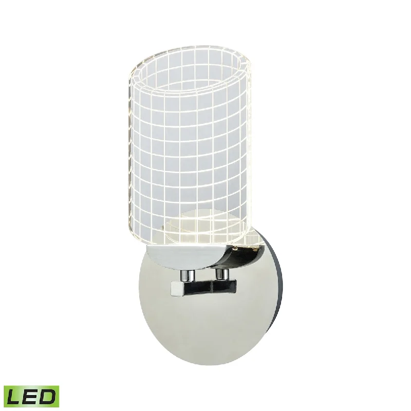 art deco wall lamps with geometric patterns for a retro - inspired bathroomLightlines 1-Light Wall Lamp in Polished Chrome with Etched Clear Acrylic - Integrated LED ELK Lighting