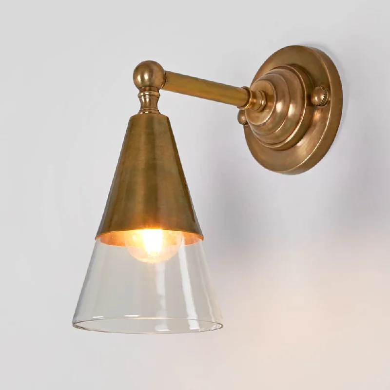 art deco wall lamps with geometric patterns for a retro - inspired bathroomOtto Wall Light With Glass Shade Antique Brass