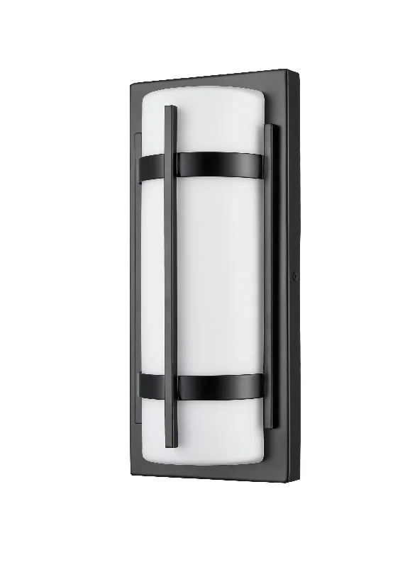 art deco wall lamps with geometric patterns for a retro - inspired bathroomOutdoor Wall Lamp - Powder Coated Black - White Glass - 15W Integrated LED Module - 500 Lm - 3.5in. Extension