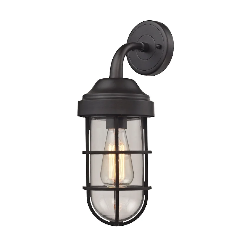 leather wall lamps with a distressed texture for a rugged and stylish lookSeaport 1-Light Wall Lamp in Oil Rubbed Bronze with Clear Glass ELK Lighting 66365/1