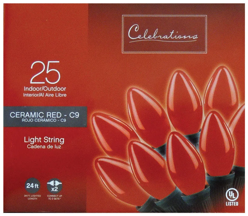 String Lights for Porch LightingCelebrations Incandescent Red 25 ct String Christmas Lights 24 ft.