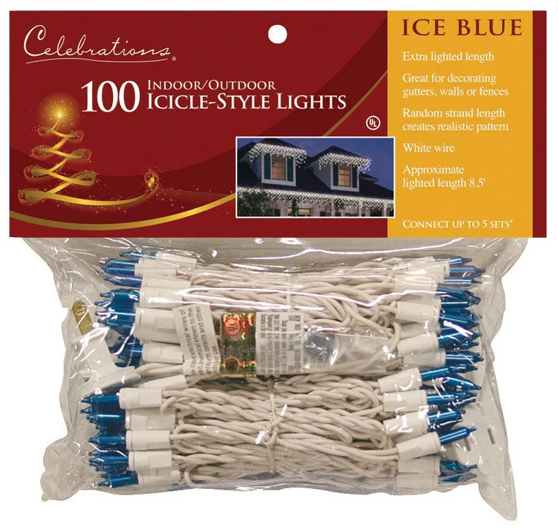 String Lights with Multicolored Bulbs for Festive OccasionsCelebrations  Incandescent  Blue  100 count String  Christmas Lights  8.5 ft.