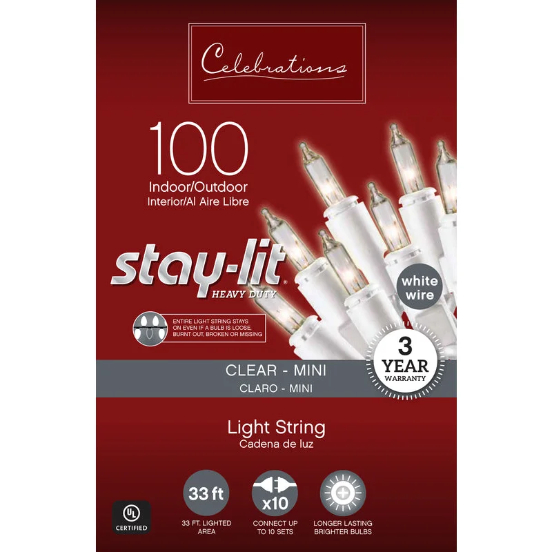 String Lights for Porch LightingCelebrations Stay-lit Incandescent Mini Clear 100 ct String Christmas Lights 33 ft.