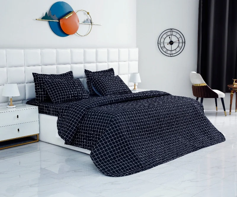 cotton bedspreads for breathability and softness6 PCs Bed Spread Set-Black Check