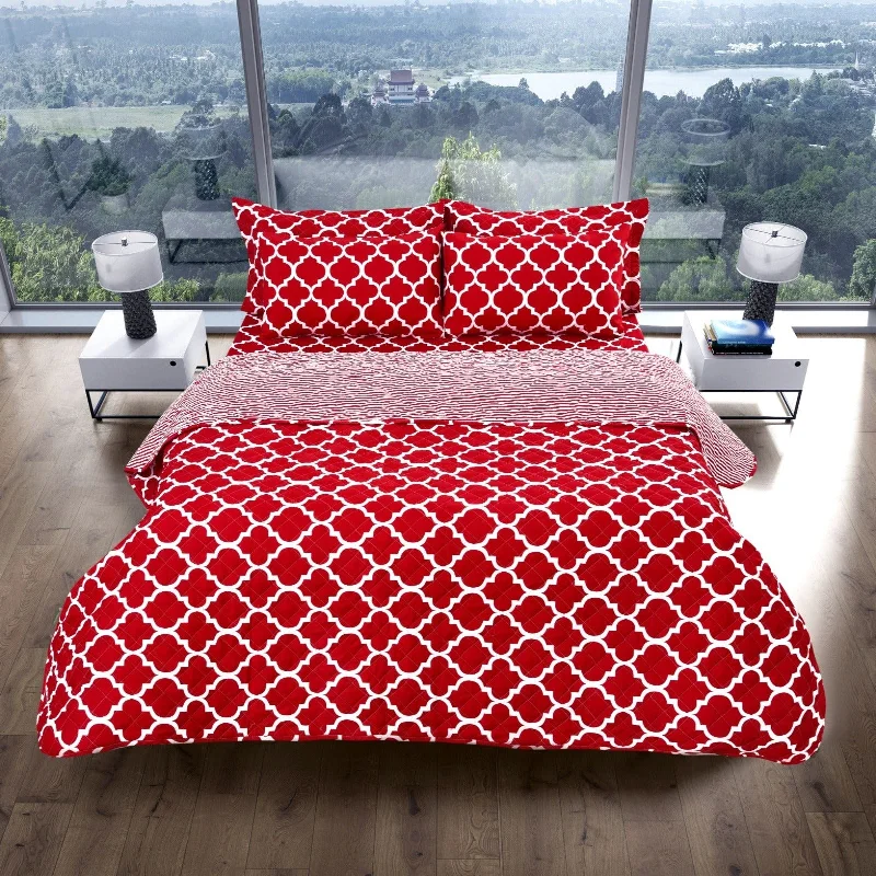 victorian style bedspreads with intricate embroidery for a classic and elegant touch6 PCs Bed Spread Set-Maroon Geometric