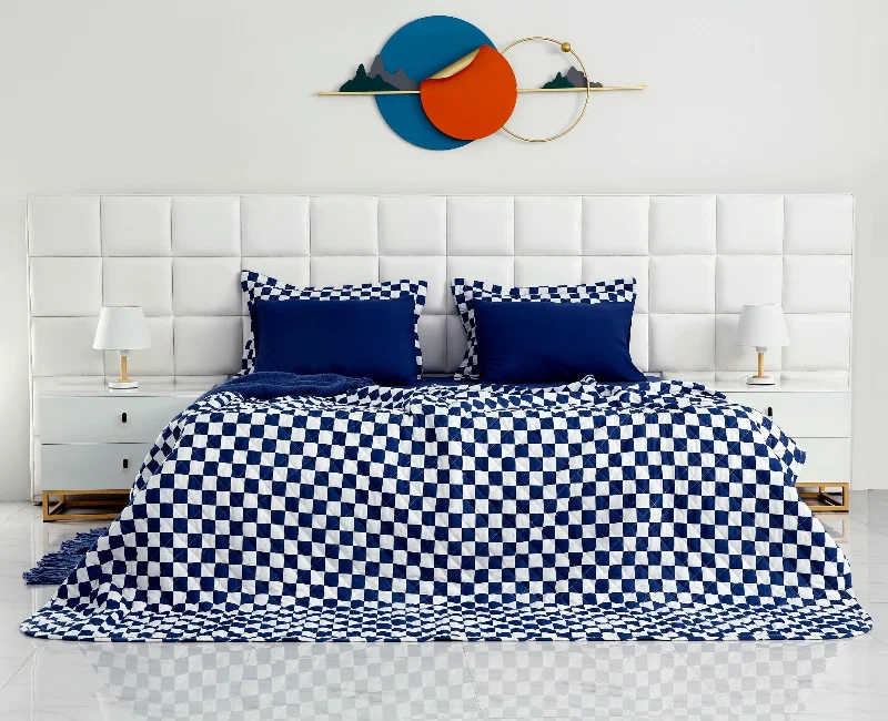 cotton bedspreads for breathability and softness6 PCs Printed Bed Spread Set-Blue Chess cotton bedspreads for breathability and softness6 PCs Printed Bed Spread Set-Blue Chess