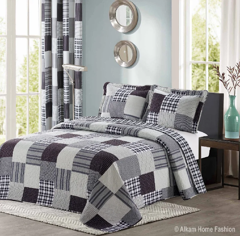 cotton bedspreads for breathability and softnessBlack and Grey Modern Plaid Bedspread and Pillow Sham Set cotton bedspreads for breathability and softnessBlack and Grey Modern Plaid Bedspread and Pillow Sham Set