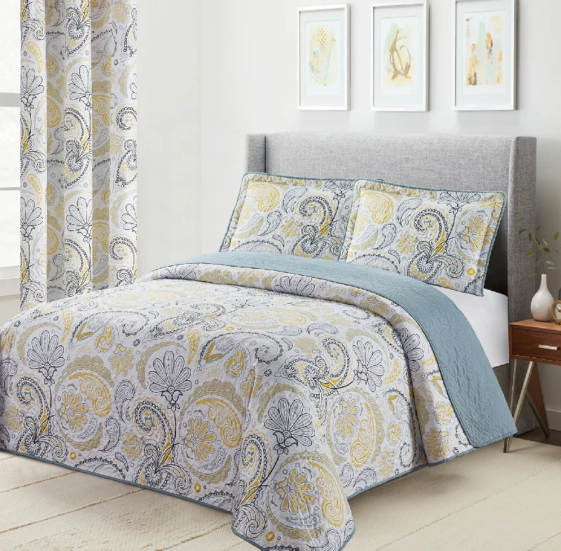 rustic farmhouse bedspreads with patchwork designs for a cozy feelYellow/Grey Paisley Printed Reversible Bedspread/Quilt Set rustic farmhouse bedspreads with patchwork designs for a cozy feelYellow/Grey Paisley Printed Reversible Bedspread/Quilt Set