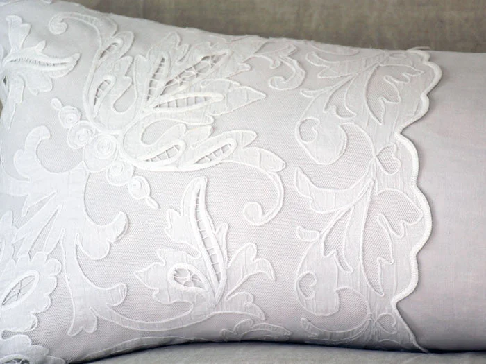 Bolsters for Thai Massages to Aid in Stretch TechniquesBolsters - Antique embroidered scalopped tulle on linen bolster by Charlotte Casadéjus Bolsters for Thai Massages to Aid in Stretch TechniquesBolsters - Antique embroidered scalopped tulle on linen bolster by Charlotte Casadéjus