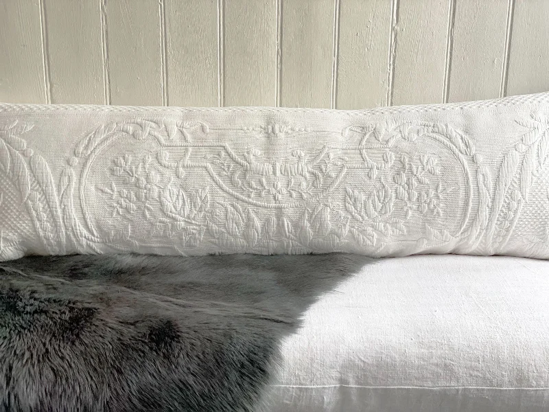Bolsters for Naturopathic Treatments to Enhance RelaxationAntique French White Piqué Large Bolster Cushion - Pi-0823 Bolsters for Naturopathic Treatments to Enhance RelaxationAntique French White Piqué Large Bolster Cushion - Pi-0823
