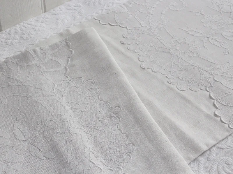 Soft Bolsters for Comfortable TV Watching on the CouchBolsters - Antique French White on White Embroidery on Linen Bolster P345