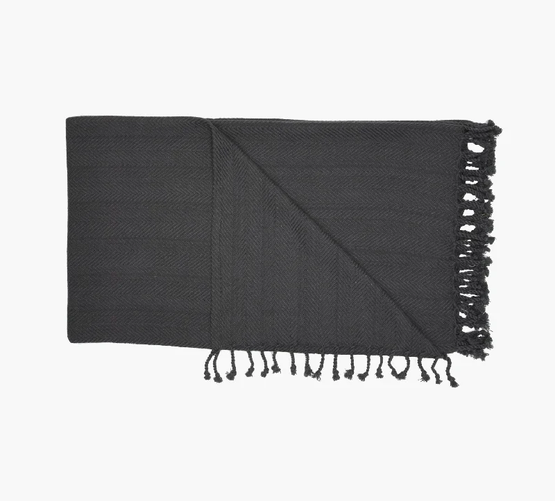 Queen - size blankets for standard - sized bedsCharcoal Woven Cotton Throw 50 x 60