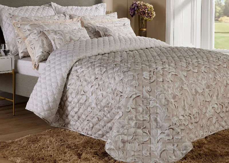 asian - inspired bedspreads with traditional motifs such as cherry blossoms or dragons for a zen atmosphereChristy "Como" Bedspread Sets in Stone asian - inspired bedspreads with traditional motifs such as cherry blossoms or dragons for a zen atmosphereChristy "Como" Bedspread Sets in Stone