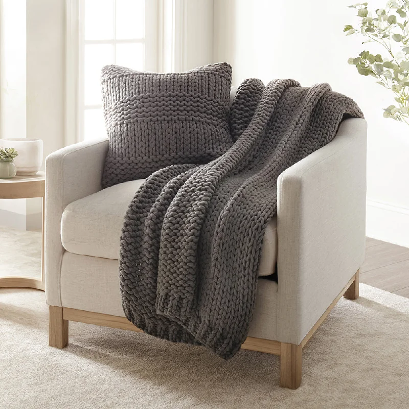 Cotton blankets for breathability and a lightweight feelChunky Knit Throw Blanket and Decor Pillow with Insert Bundle