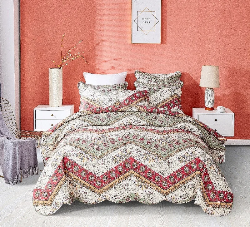 asian - inspired bedspreads with traditional motifs such as cherry blossoms or dragons for a zen atmosphereDaDa Bedding Rustic Bohemian Cranberry Sage Chevron Floral Bedspread Set (JHW-924) asian - inspired bedspreads with traditional motifs such as cherry blossoms or dragons for a zen atmosphereDaDa Bedding Rustic Bohemian Cranberry Sage Chevron Floral Bedspread Set (JHW-924)