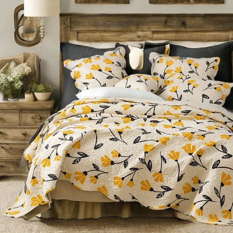 coastal style bedspreads with nautical elements like anchors and stripes for beach - themed roomsDaDa Bedding Yellow Fleur Floral Golden Orange Ivory Cream Scalloped Bedspread Set (18112) coastal style bedspreads with nautical elements like anchors and stripes for beach - themed roomsDaDa Bedding Yellow Fleur Floral Golden Orange Ivory Cream Scalloped Bedspread Set (18112)