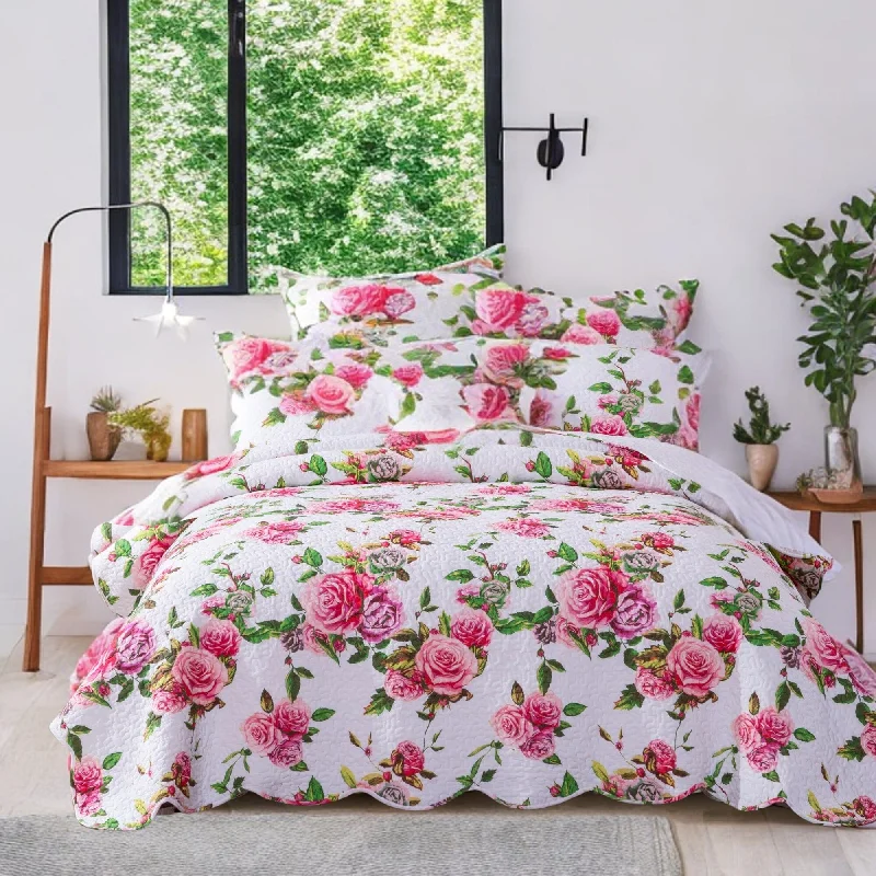 bohemian bedspreads with vibrant colors and patterns for an eclectic decorDaDa Bedding Romantic Roses Lovely Spring Pink Floral Quilted Scalloped Bedspread Set (JHW879) bohemian bedspreads with vibrant colors and patterns for an eclectic decorDaDa Bedding Romantic Roses Lovely Spring Pink Floral Quilted Scalloped Bedspread Set (JHW879)