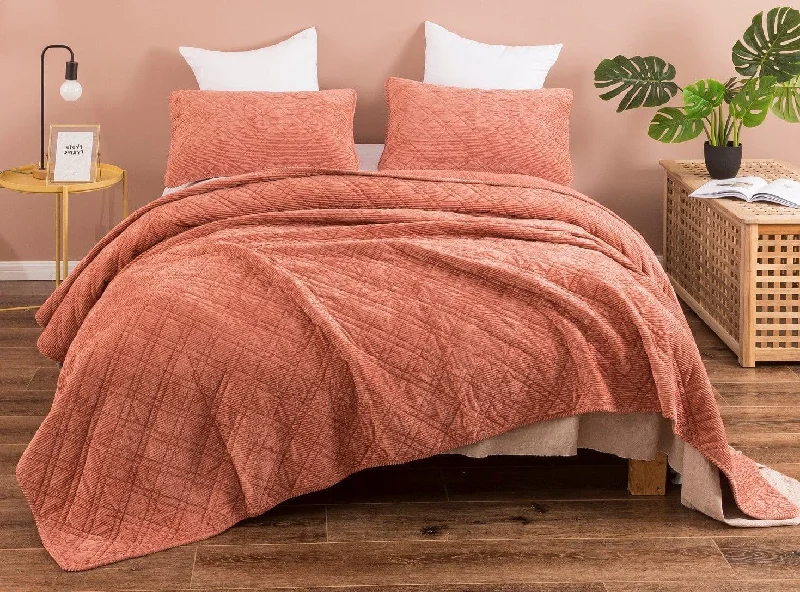 art deco bedspreads with geometric patterns for a retro - inspired bedroomDaDalogy Bedding Terracotta Coral Brick Orange Soft Velour Corduroy Bedspread Set (JHW952) art deco bedspreads with geometric patterns for a retro - inspired bedroomDaDalogy Bedding Terracotta Coral Brick Orange Soft Velour Corduroy Bedspread Set (JHW952)