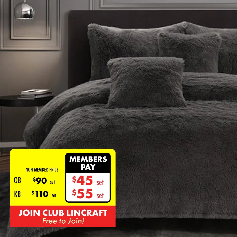 Cotton - filled comforters for a breathable and natural sleep experienceDuchess 3 Piece Shaggy Fleece Comforter Set, Charcoal Cotton - filled comforters for a breathable and natural sleep experienceDuchess 3 Piece Shaggy Fleece Comforter Set, Charcoal