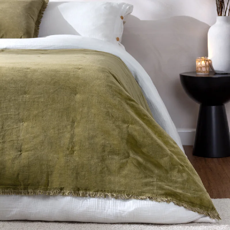 cotton bedspreads for breathability and softnessJaye Cotton Velvet Filled Bedspread Moss