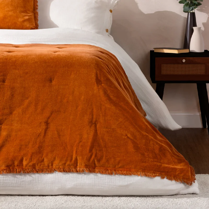 asian - inspired bedspreads with traditional motifs such as cherry blossoms or dragons for a zen atmosphereJaye Cotton Velvet Filled Bedspread Rust asian - inspired bedspreads with traditional motifs such as cherry blossoms or dragons for a zen atmosphereJaye Cotton Velvet Filled Bedspread Rust