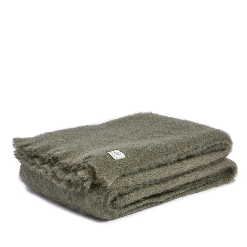 Queen - size blankets for standard - sized bedsMohair blanket olive