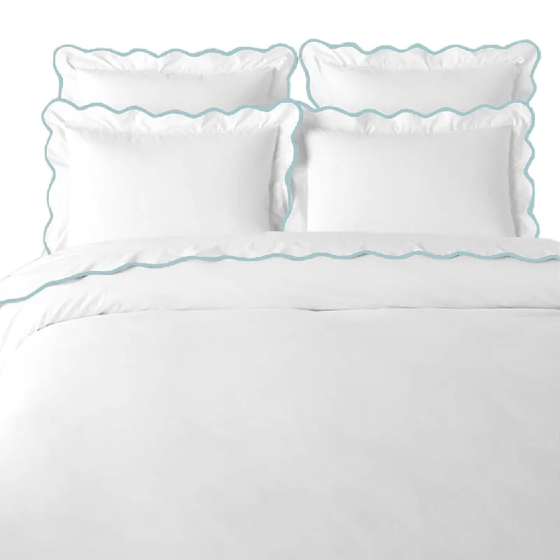 Full - size duvets for full - sized beds in guest rooms or smaller bedroomsScalloped Duvet Cover, Blue / White Full - size duvets for full - sized beds in guest rooms or smaller bedroomsScalloped Duvet Cover, Blue / White