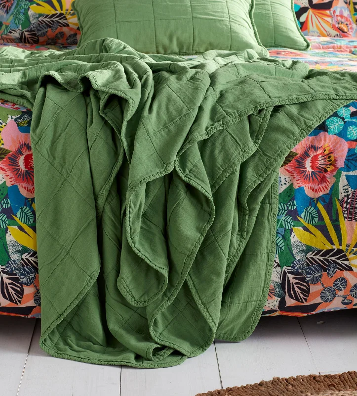 silk bedspreads with a luxurious and smooth textureSpring Green Finn 100% Cotton Quilted Throw