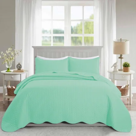 coastal style bedspreads with nautical elements like anchors and stripes for beach - themed roomsUltrasonic Quilted Bedspread Mint coastal style bedspreads with nautical elements like anchors and stripes for beach - themed roomsUltrasonic Quilted Bedspread Mint