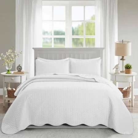 mid - century modern bedspreads with iconic shapes and colors for a stylish spaceUltrasonic Quilted Bedspread White mid - century modern bedspreads with iconic shapes and colors for a stylish spaceUltrasonic Quilted Bedspread White
